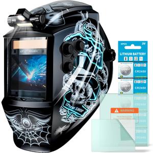 Welding Helmet Auto Darkening Large Viewing True Color Solar Powered Welding Mask with 4 Arc Sensor Adjustable Wide Shade Range 4~5-8/9-13 Welder Mask with Grinding (TRQWH-LD14)