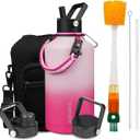 Insulated Water Bottle 87oz,Triple Wall Vacuum Stainless Steel(Dishwasher Safe),Leak Proof & Non-BPA,Flask Jug with Paracord Handle & Straw Spout Lids Sports Sakura