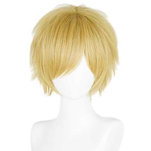 LABEAUT Max Beauty Unisex Anime Short Cosplay Short Wigs With Bangs Heat Resistant Hair for Party and Halloween for Gift + Cap (Golden)