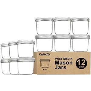 KAMOTA Wide Mouth Mason Jars 8 oz, 8oz Mason Jars Canning Jars Jelly Jars With Wide Mouth Lids and Bands, Ideal for Jam, Honey, Wedding Favors, Shower Favors, 11 PACK