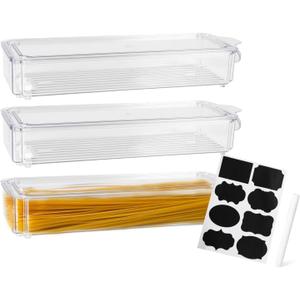 3 Pack Pasta Storage Container Plastic Spaghetti Food Storage Box, Airtight Spaghetti Noodle Holder Rectangular Chopstick Storages Box for Spaghettis, Pasta, Noodles, Eggs, Fruits Snacks