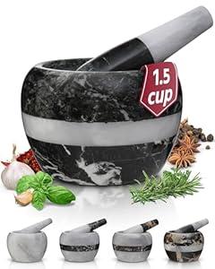 Gusto Nostro Natural Marble Mortar and Pestle Set Small| 4 Inch - 1.5 Cup | Mini Mortar Pestle Set for Grinding Herbs, Nuts, Grains | Pesto Grinding and Guacamole Stone Bowl | Marble Spice Crusher