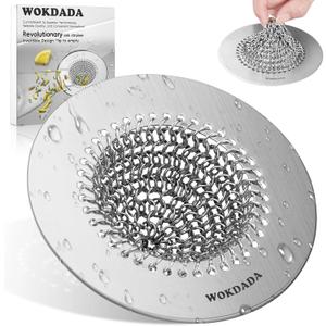 Wokdada Sink Drain Strainer, Reversible No Clog Mesh Kitchen Sink Drain Strainer, 304 Stainless Steel & Rust-Proof/Masterfully Handcrafted, Easy Clean, Dishwasher Safe, Fits Standard Sink Drain (Bright Silver)