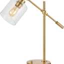 JONATHAN Y 23" Brass Gold 1-Light Iron and Seeded Glass Task Lamp, Modern Industrial Adjustable Desk Lamp with USB Charging Port for Home Office, UL Listed, LED Bulb Included JYL3082A