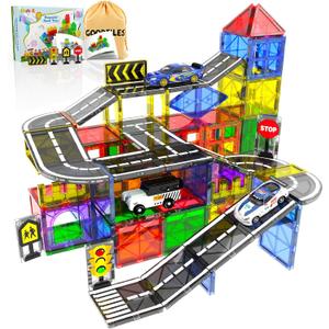 Magnetic Tiles - Road Set, Magnetic Building Blocks, Preschool Montessori Toys Gift for 3+ Year Old Boys and Girls, Sensory Travel Toys for Kids Aged 3-5 and 4-8, Ideal for Toddler with Autism
