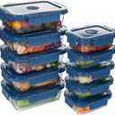 Glass Food Storage Containers 10 Pack, Meal Prep Containers with Snap Locking Lids Airtight Built in Air Vents, Glass Lunch Containers, Microwave/Dishwasher Safe, Navy Blue