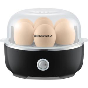 Elite Gourmet EGC115B Easy Egg Cooker Electric 7-Egg Capacity, Soft, Medium, Hard-Boiled Egg Cooker with Auto Shut-Off, Measuring Cup Included, BPA Free, Classic Black