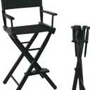 Tall Directors Chair Foldable 46'', Makeup Chair Black for Makeup Artist, 250lbs Capacity Solid Hardwood,Black