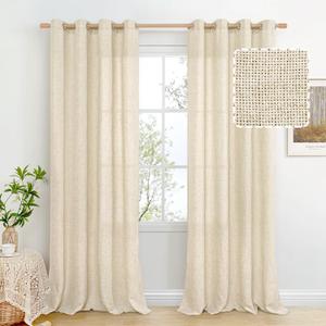 BGment Linen Curtains for Living Room 108 Inch Length 2 Panels Set, Extra Long Burlap Textured Light Filtering Curtains Farmhouse Privacy Floor Window Drapes, Each Panel 52 Inch (52"W x 108"L (Pack of 2), Natural)