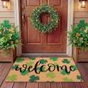 Tingjoo 2 Pcs St. Patrick's Day Coir Door Mat and Shamrock Wreath for Front Door Green Shamrock Welcome Doormat Irish St. Patrick's Day Decorations for Front Porch Entryway Decor