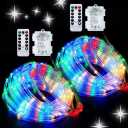 JMEXSUSS 2 Pack Battery Operated String Lights Outdoor, Total 200 LED 8 Modes Battery Powered Rope Lights with Remote &Timer, Christmas Light for Car Trampoline Tree Camping Garden Decor (Multicolor)