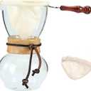 Homend Pour Over Coffee Maker 4-Cup, 16oz, 480ml with 2 Reusable Cloth Drip Filter & Wooden Collar Holder Heat Resist Glass Drip Coffeemaker, Hand Brew Dripper Carafe for Home Camping Travel