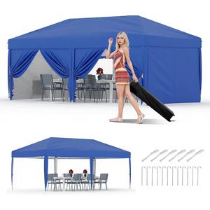 10X20 Ft Instant Pop-Up Canopy Tent-1-Push Setup Heavy Duty Portable Gazebo w/ 4 Weight Bags, Roller Bag & Full Accessory Kit | Waterproof Wind Resistant for Outdoor Events, Markets, Camping,Blue