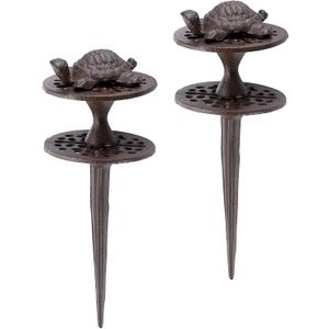 OwnMy Set of 2 Cast Iron Garden Hose Guide Stakes Heavy Duty, Decorative Garden Hose Guide Spikes for Lawn Yard Outside Plants Protection - Keeping Hoses Away from Flower Beds, Turtle Pattern (10.4 Inch)