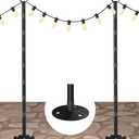 10Ft String Light Poles for Hard Surfaces, Outdoor Light Stand for Backyard, Garden & Patio Party Lighting, Heavy-Duty Metal Poles with Waterproof Finish, Rustproof & Adjustable, 2 Pack