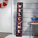 4th of July Patriotic Porch Sign 47.2",USA 250th Anniversary Wooden Welcome Sign, Red Blue Vertical Front Porch Decor for Outdoor Patio, Garden Entryway