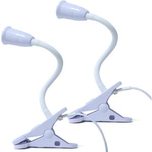 2 Pack Clip on Light E26/E27 Clamp Light Socket with Plug and Switch 360 Flexible Rotatable for Bedroom Reading Home Office Lighting Clip Lamp White (No Bulb)