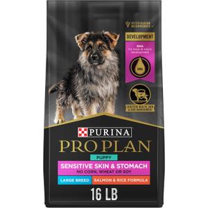 Purina Pro Plan Sensitive Skin and Stomach Large Breed Puppy Food Salmon and Rice Formula - 16 Lb. Bag (Best Before Feb 2027)