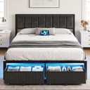 OLEVS Queen Bed Frame with 2 Storage Drawers, Charging Station & LED Lights