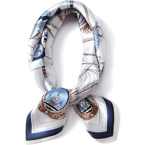 ANDANTINO 100% Mulberry Silk Square Scarf for Hair-25.6" X25.6'' Women Men Natural Silk Neckerchief Digital Printed Headscarf (White & Blue)