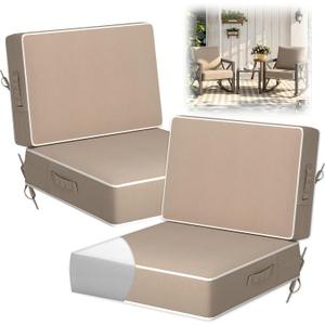2 Pack Outdoor Chair Cushions 24x24x5 Inch, Patio Chair Cushions w/Straps Handle, Fade-Resistant Waterproof Removable Cover Patio Furniture Cushions for Seat Garden Backyard, Khaki