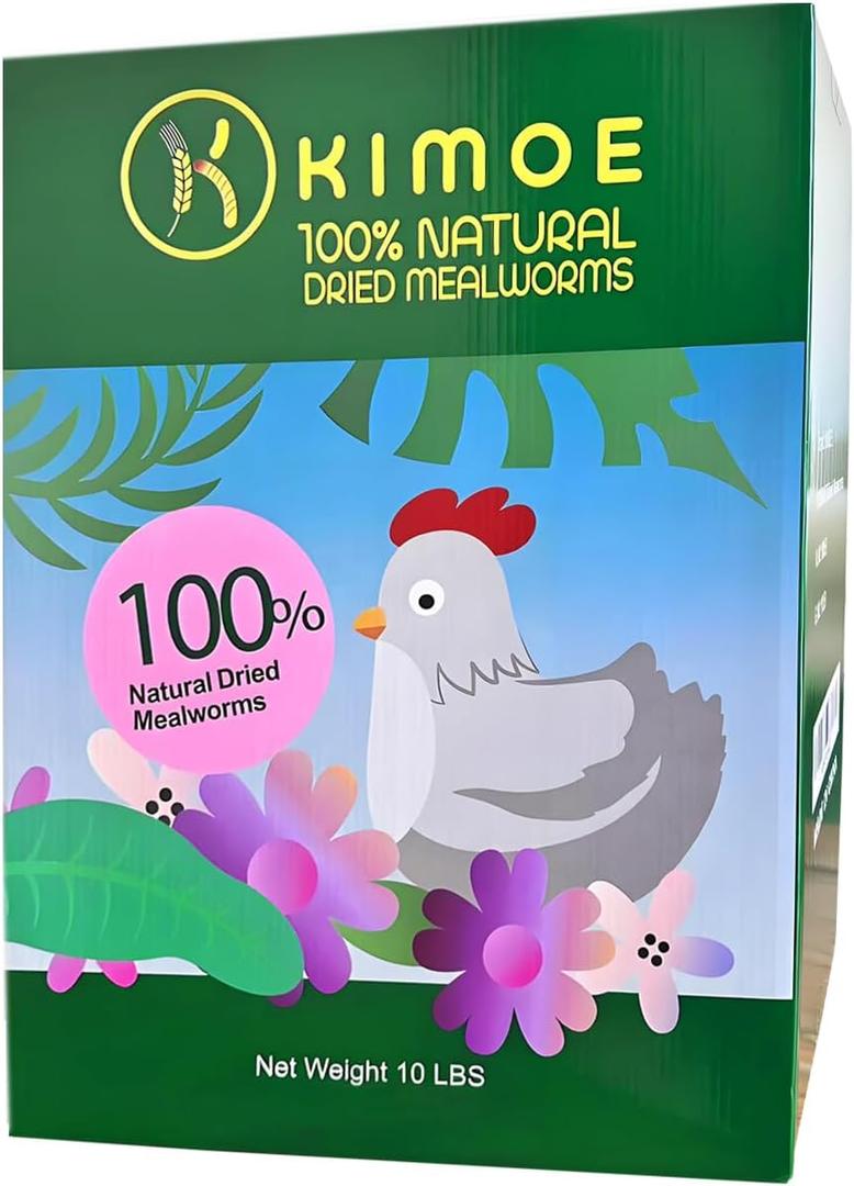 kimoe Non-GMO Bulk Dried Mealworms 10LB Bag for Chickens, Ducks & Wild Birds  100% Natural High-Protein Feed to Boost Egg Production, Feather Health & Immunity