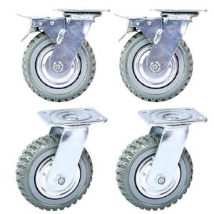 8 inch All Swivel Caster Wheels, Heavy Duty 4Pcs Pack Anti-Skid Rubber Swivel Casters with 360 Degree Top Plate (2 with Brakes Lock & 2 Without)