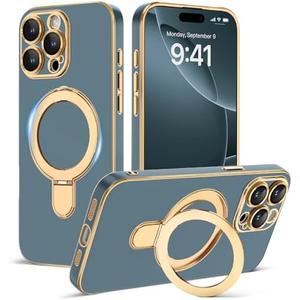 Amzfield Magnetic for iPhone 15 Pro Max Case with Stand [Compatible with MagSafe] [Full Camera Protection] Cute Slim Phone Case for iPhone 15 Pro Max Case, Grey Blue