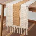 Boho Table Runner 72 Inches Long, Macrame Burlap Rustic Modern Farmhouse Coffee Dining Room Table Centerpiece Decor, Beige Brown Linen Cotton Table Runners for Wedding Party