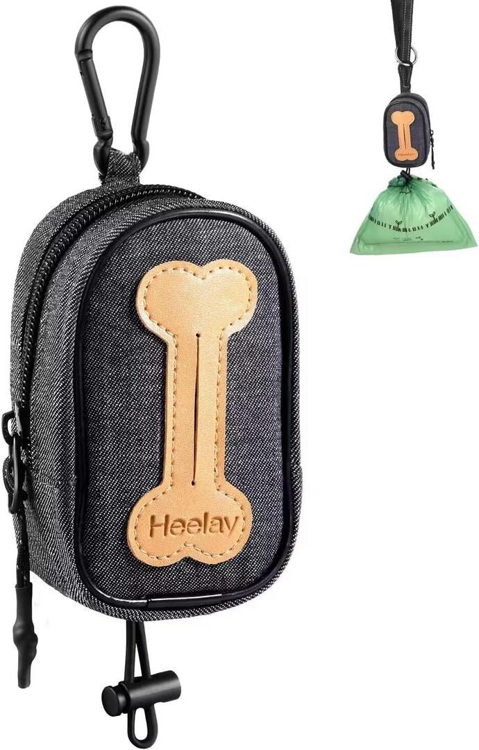 Dog Poop Bag Holder for All Leashes,Hand Free Doggie Waste Bag Dispenser-hook & loop/Carabiner,Dog Poop Bag Dispenser for Leash,Wide Opening,Leash Attachment for Dogs Walking,Poop Bags EXCLUDED,Gray (Denim)