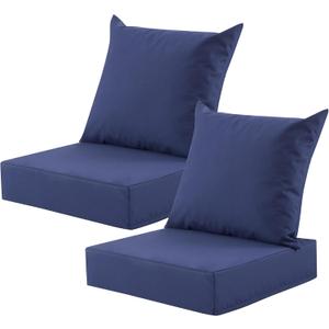 Outdoor Deep Seat Cushion Set, 24x24 Inch Water-Resistant & Fade-Resistant Outdoor Chair Cushions, Patio Furniture Cushions with Removable Cover for Patio Chair, Sofa,Navy Blue (Set of 2), 24*24+5.75/25*22.5"