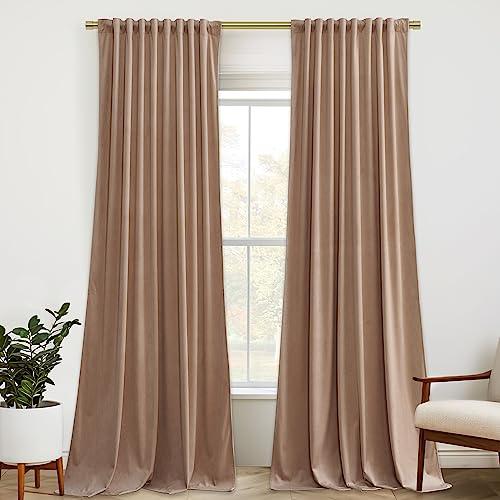 StangH Velvet Curtains for Bedroom 108 inches Long, Soft Thick Thermal Insulated Privacy Window Drapes Elagant Home Decors for Sliding Door, Blush Beige, W52 x L108, 2 Panels