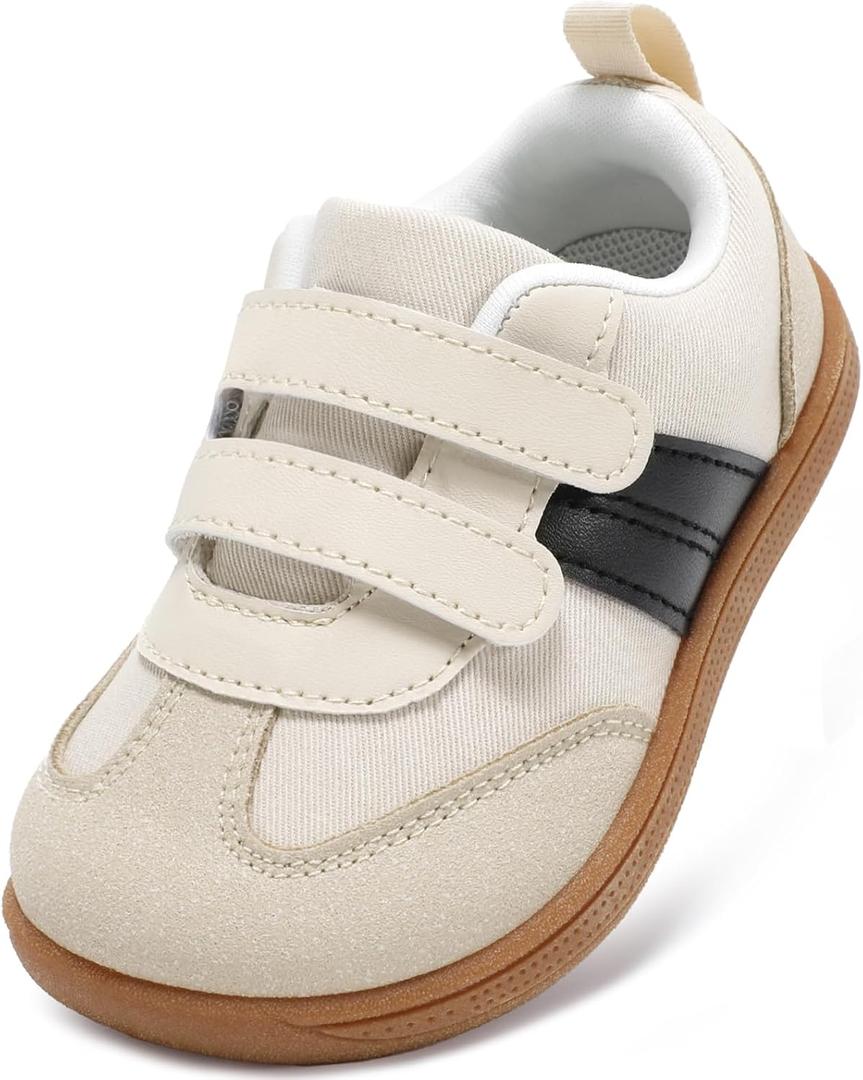 STQ KIDS Toddler Wide Toe Box Shoes:Boys Barefoot Shoes Kids Walking Shoes Boy Sneakers Non-Slip Zero Drop Shoes,Toddler First Walking Shoes Comfort Tennis Outdoor Activities (Beige White) Toddler 7