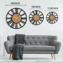 1st owned Wall Clocks for Living Room Decor,24" Vintage,Round Silent Non Ticking,Black Metal,Modern Wood Clocks for Home Bedroom,Kitchen,Garden,Office,Cafe,Modern Wall Decoration -Roman Numerals