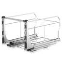 Insputer Double Pull Out Trash Can Under Cabinet with Push to Open Slides, Heavy Duty Under Sink Garbage Can Kit for Kitchen, Not Include Bin, Require 18" W X 24" D Cabinet, has Installation Video (Silver)