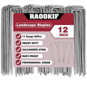 RAOOKIF 12 Inch Long Galvanized Garden Landscape Staples, 20/50/100/200Pcs Metal Stakes for Decoration, Fence, Lawn, Fabric Pins