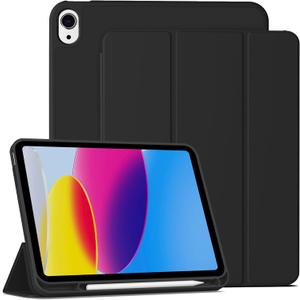 Case for iPad (A16) 11th Generation 11 Inch 2025, iPad 10th Generation 10.9 inch 2022 with Pencil Holder, Auto Wake/Sleep, Support Touch ID, Slim Trifold Stand Protective Cover (Black)