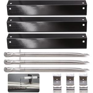 Grill Parts for Chargriller 5050, 3001, 3008, 3030, 4000, 5252, 5650,Heat Plate Replacement Parts for King Griller Shield Tent Deflector (black-3pcs with Burner Tubes, Ignitor, Hanger Brackets)