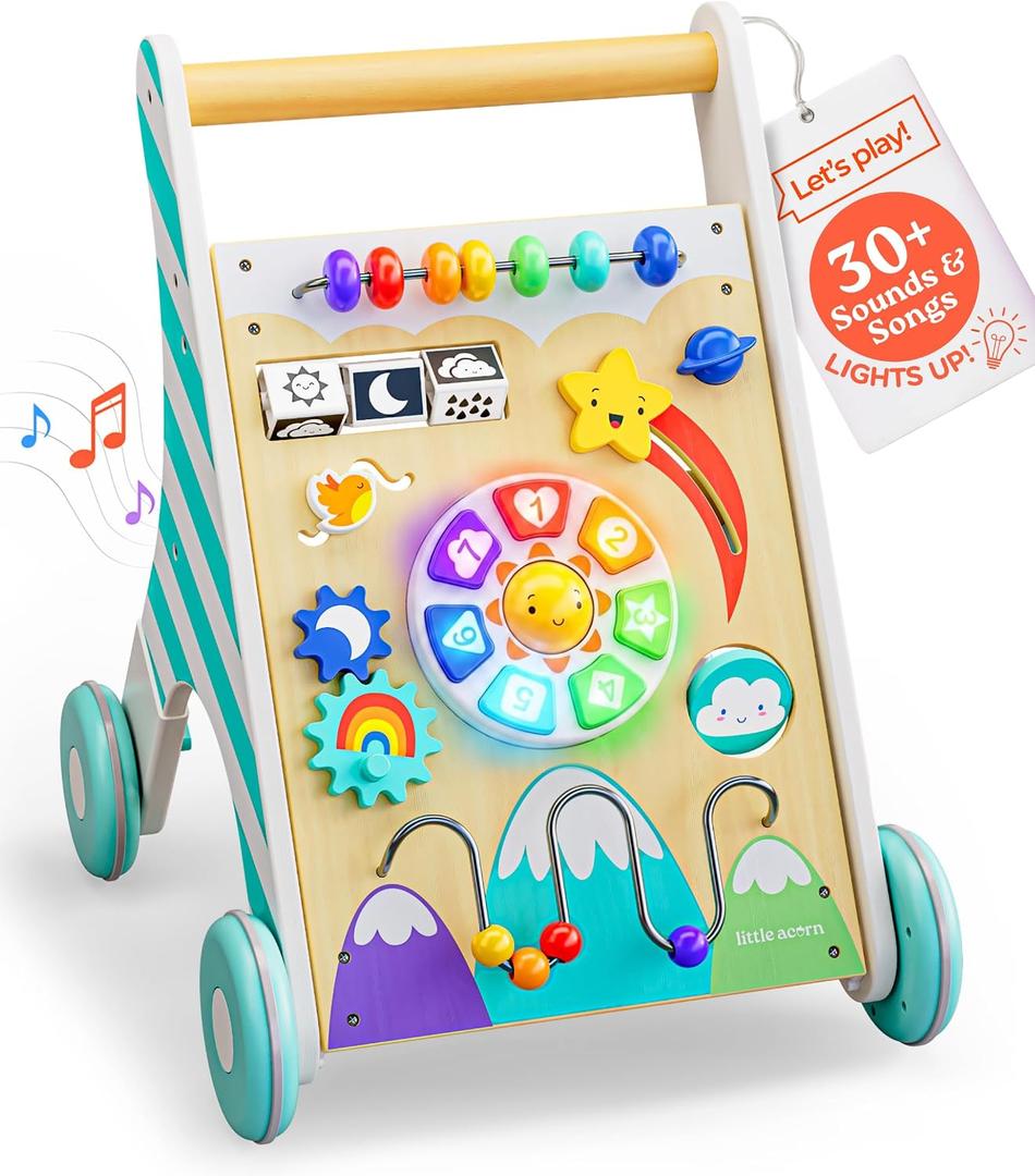 Little Acorn, Wooden Baby Walker with Music & Lights | Adjustable Speed | Sit to Stand 4-in-1 | Montessori Push Walker | Ages 618 Months | Gift for 1 Year Old Boys & Girls