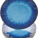 Melamine Salad Plate Plastic Dinner Plastic Plate Set of 6 Pcs 9 inch Round Lightweight Plates Shatter Proof Chip Resistant Dishwasher Safe Not Microware Not Oven(Deep Blue)