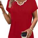 WIHOLL Womens Summer Tops Cap Sleeve Sweater V Neck Shirts Beach Vacation Clothes Business Casual Fashion Clothing (Red, S)