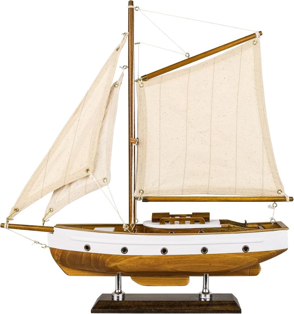 SAILINGSTORY Wooden Sailboat Decor Sail Boat Model Ship Sailing Yacht for Home Decoration Wood Color