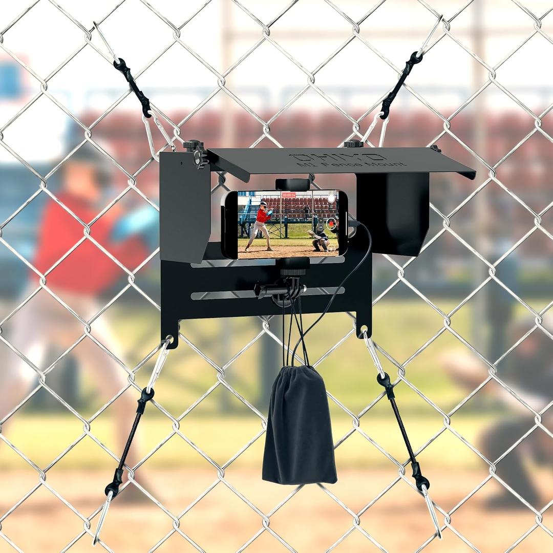 OHIYO Cellphone Fence Mount with Shade for Baseball Fence, Game Changer Mounting Kit Compatible with iPhone, GoPro, Mevo, Action Cameras, for Recording Football, Softball, Rugby, Tennis Games (Black)