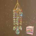 HDCRYSTALGIFTS Crystal Suncatchers for Window Hanging Wind Chime Style Garden Sun Catchers with Crystals Rainbow Maker Indoor Outdoor Decor Handmade Gold Plated