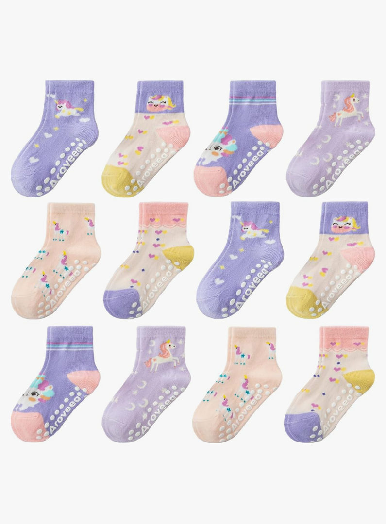 Non Slip Grip Ankle Baby Socks 12 Pack for Toddler Boys and Girls Kids Infant Baby Cute Cotton Socks 1-3 Years Old