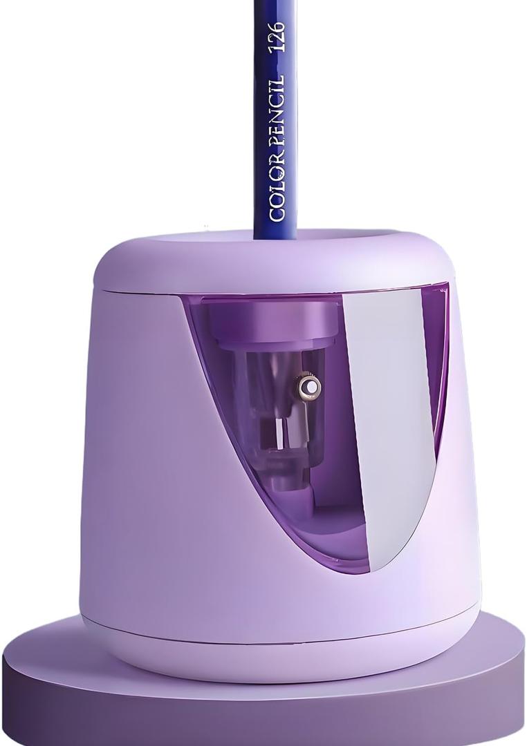 Electric Pencil Sharpener for Colored Pencils & No.2 - Auto Stop, Fast 3-5 Sec Sharpening | Dual Power USB/Battery Operated for Home, Office, Classroom | 6-9mm Sharpener with Shavings Box (Purple)