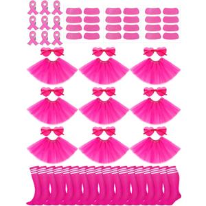 60 Pcs Breast Cancer Awareness Accessories Set Bulk Tutu Skirts Pink Ribbon Pins Heart Sunglasses Knee High Socks Face Glitter Stickers for Breast Cancer Mud Run Parade Running Activities