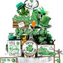 Mifoci 16 Pcs St. Patrick's Day Tiered Tray Decor St Patricks Day Decoration Lucky Clover Gnome Wood Sign Green Shamrock Table Centerpiece Irish Happy Saint Patricks Block Trefoil Tabletop Signs