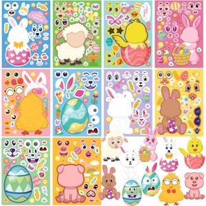 50 Sheets Easter Stickers For Kids, Make Your Own Bunny Stickers For Toddlers, Easter Basket Stuffers Easter Gifts for Kids, Easter Crafts With 4 Tattoos For Easter Game Activities Easter Party Favors,Set of 4