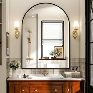Arch Bathroom Mirror, 26x38 inch Arched Bathroom Mirror/Wall Mounted Vanity Mirror - Arch Metal Frame Wall Mirror for Bathroom Bedroom Living Room, Black